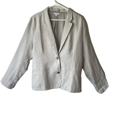 Garnet Hill 100% Linen Blazer size 18 Beige Tan Casual Relaxed Fit Jacket Career - Image 1 of 4