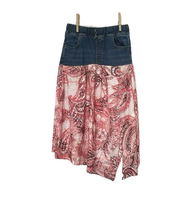 NOVA Saia Jeans Elegante Feminina e Paisley Rosa tamanho 12 puxar na cintura elástica - Imagem 1 de 4