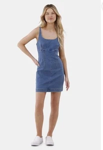 No Boundaries Women's Med Wash Sleeveless Denim  Mini Dress Princess Seams XS - Picture 1 of 5