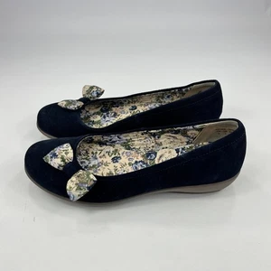 Hotter Adore Womens Navy Blue Suede Flats Floral Bow UK 5 Elegant Comfortable - Picture 1 of 11