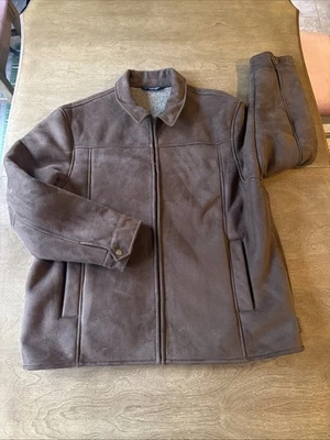 St. John's Bay Men’s XXL Brown Faux Suede Sherpa Lined Coat Jacket - Image 1 of 4