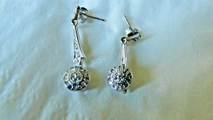 Dangling Pierced Earrings White Gold solid 10K - Picture 1 of 2