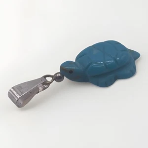 Carved Turquoise Turtle Pendant Silver Tone with Slide Bail 1.25” - Picture 1 of 10