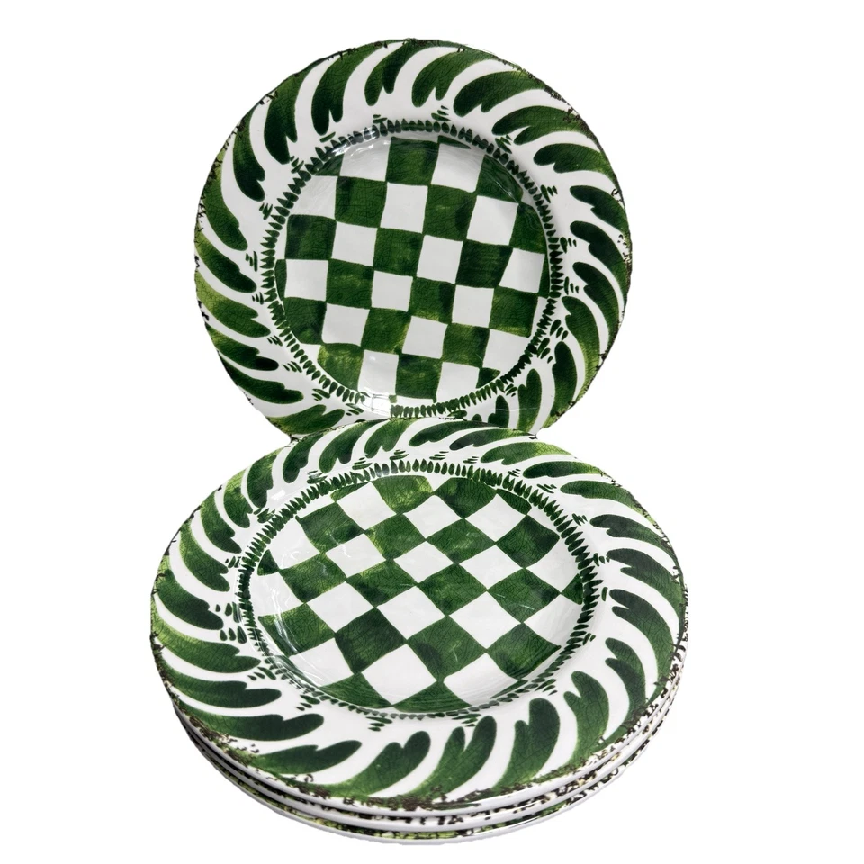 MIKASA Merenda Juego de 4 Platos de Ensalada Checker Melamina Verde 8.5" Campo Exterior Foto 1 de 4