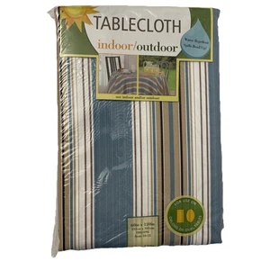 Mercer Stripe Indoor/Outdoor Tablecloth Oblong Oval Rect 60x120" Water Repellent - Picture 1 of 6