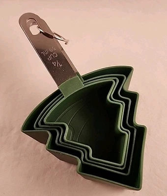 Conjunto de 4 copos de medição em forma de árvore de Natal verde alças SS - Imagem 1 de 4