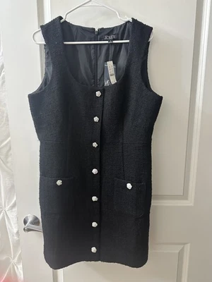 NUEVO CON ETIQUETAS J. Mini Vestido Crew Sophia Sin Mangas Negro Joya Botones Talla 14 NUEVO Foto 1 de 4