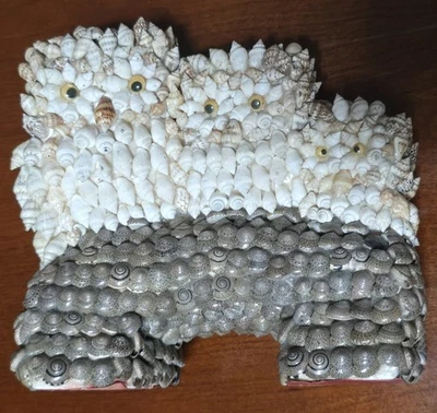 5½" Vintage Handcrafted Sea Shell Owl Family of 3 Figurines Papa Mama Kiddo - Image 1 of 4