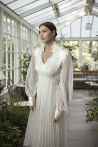 Vintage 70er Jahre Y2K Brautkleid restauriert Handarbeit Unikat Gr. 6 wunderschön - Bild 1 von 2