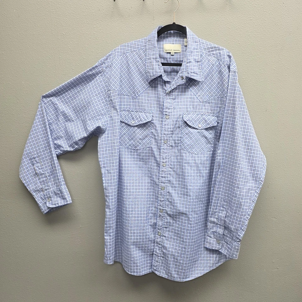 Eagle Crest Shirt Mens 2XLT Blue Plaid Western Pearl Snap Long Sleeve Cowboy - Image 1 of 4