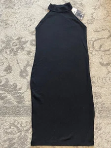 Milan Kiss Black Ribbed Sleeveless Dress Black Size S Mock Neck - Picture 1 of 9