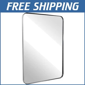 Elegante Specchio da Parete 24x36" Arrotondato Rettangolare Cromato - Arredo Bagno Elegante - Foto 1 di 10