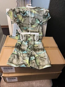 Cat & Jack Boys 2pc Pajama Set Green Swirl T-Shirt Short Sleeve Tee Small 6/7