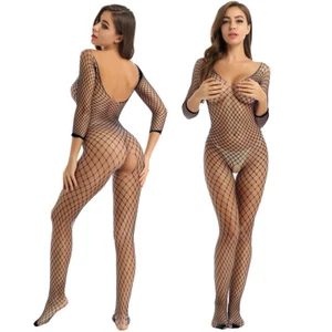 Women Sexy Fishnet Bodystocking Underwear Crotchless Babydoll Sleepwear Bodysuit - Picture 1 of 174