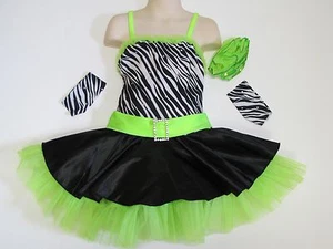 SKATING DRESS Lime Green & Zebra Print Ice Figure Skate Jazz Dance Child S - Picture 1 of 8
