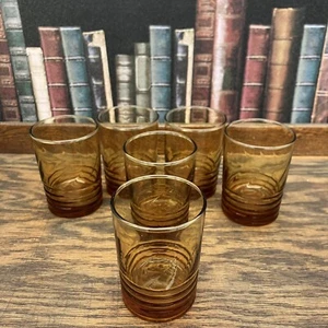 Vtg Libbey 8oz Juice Glasses Set Of 6 Ribbed and Swirl Amber glass - Picture 1 of 14