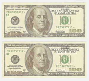 2003A STAR Note $100 - Block FB* - New York - 2 Consecutive Numbers - CRISP UNC - Picture 1 of 2