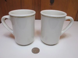 Set of 2 Buffalo Restaurant Ware 7oz Stoneware Coffee Mugs White Gold Band EUC - Picture 1 of 7