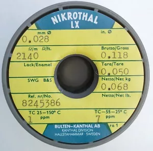 10m 0.028mm 49AWG 2140Ω/m 652Ω/ft Nikrothal LX Resistance Wire by Kanthal - Picture 1 of 2