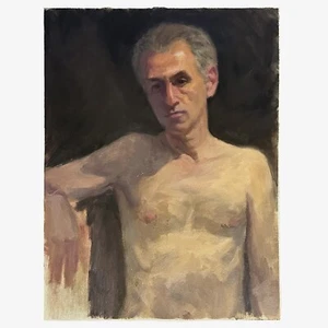 Vintage realistisches Chiaroscuro Öl figuratives Porträt eines Mannes  - Bild 1 von 3