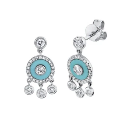 Turquoise Diamond Earrings 14K White Gold Circle Disc Round Cut Natural 0.78TCW - Image 1 of 2