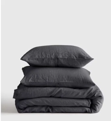 NWT QUINCE EUROPEAN LINEN KING / CAL KING DUVET COVER SET CHARCOAL MSRP $209.90 - Image 1 of 4