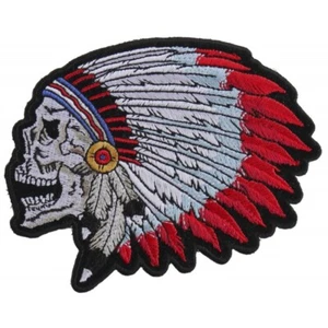 Screaming Indian Chief Skull Patch Embroidered Sew on Patch 4" x 3.1/2" - Picture 1 of 3