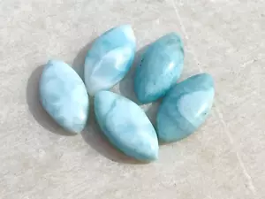 Natural Larimar Marquise Shape Flat Back Cabochon Gemstone, Jewelry, 2 pcs Set - Picture 1 of 8