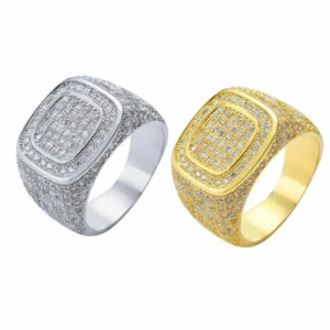 Quadrat Flooded Iced Bling Ring, Hip Hop Herren Messing Schmuck A9269 - Bild 1 von 16