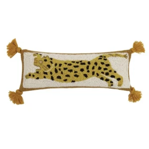Boho Leopard Print Throw Pillow With Tassels Lumbar Wool Hooked Pillow 22" x 8" - Picture 1 of 6