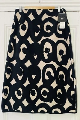 Marimekko Uniqlo Womens Ivory & Black Geometric Fleece Midi Skirt L UK 14 EU 42 - Image 1 of 4