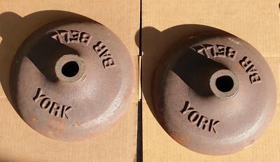 2 YORK Barbell Squat Stand Base HEAVY pair WEIGHT LIFTING BODY BUILDING VINTAGE - Image 1 of 4