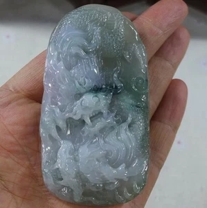 Cert'd Natural Type A Icy Lavender Green Jadeite Jade Twin Dragon Pendant 2397 - Picture 1 of 7
