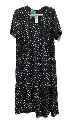 Roaman’s Maxi Dress Size 14 Reversible Floral Polka Dot Short Sleeve Relaxed NEW - Image 1 of 4