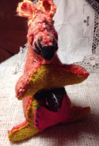 Kangaroo Hand Sewn Folk Art OOAK Woven Fabric With Joey Attached not a toy - Picture 1 of 9