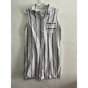 Liz Claiborne linen stripe sleeveless button up dress womens medium coastal - Picture 1 of 7