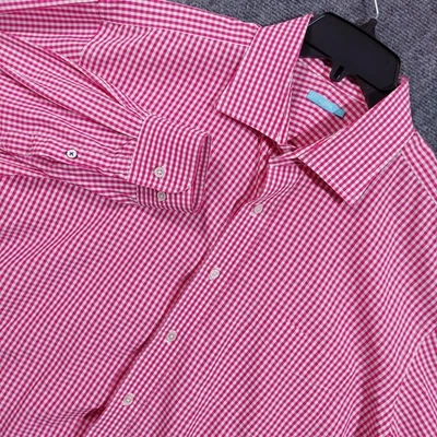 J McLaughlin Shirt Mens XL Pink White Gingham Check Long Sleeve Cotton - Image 1 of 4