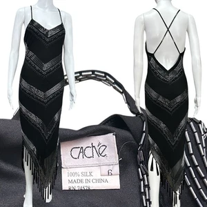 Vintage Cache 90s Y2k Fairy Wedding Formal Prom Gown Slip Silk Beaded Dress VTG - Picture 1 of 24