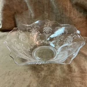 Vintage 1940 Heisey Vidrio Transparente Orquídea Grabado Patrón Volantes Waverly Cuenco Grande - Imagen 1 de 4