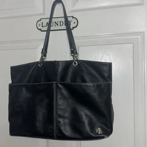 Borsa a tracolla vintage Lauren Ralph Lauren donna vera pelle nera hobo ottime condizioni - Foto 1 di 13