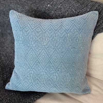 1 Pottery Barn Washed Diamond Textured 20” Pillow Cover Blue Linen Cotton Knit - Image 1 of 4