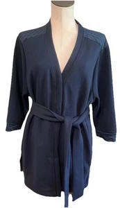 Seek No Further Women 1X blue snap front Belted three-quarter sleeve jacket XX - Picture 1 of 11