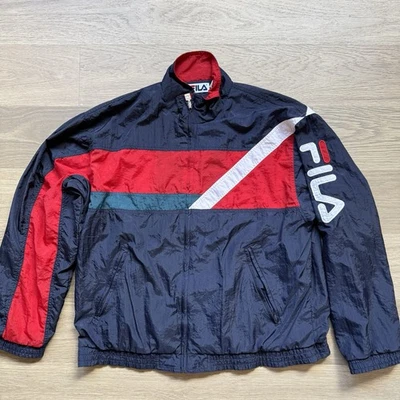 Vintage FILA Jacket Men Large 90s Colorblock Logo Spell Out Zip Windbreaker - Image 1 of 4