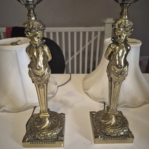 Antique cherub lamps W/ Shades- Petite 22" Tall - Picture 1 of 17