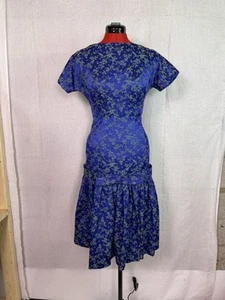 VINTAGE 50s Teena Paige Swing Party Mid-Century Day Dress Size 9 Blue D205 - Picture 1 of 13