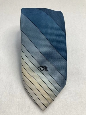 Corbata de seda OSCAR DE LA RENTA DE COLECCIÓN para hombre hecha en Europa azul degradado a rayas 3" x 56" Foto 1 de 4