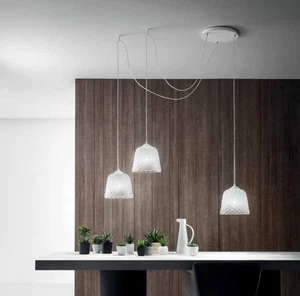 Alice lampadario decentrato pendenti vetro bianco 3 diffusori regolabili - Foto 1 di 1