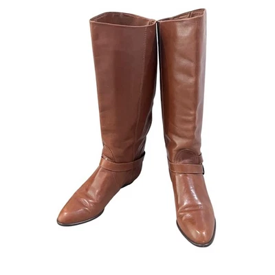 Botas Enzo Angiolini para mujer talla 8 cuero marrón arnés en Y hebilla hasta la rodilla Foto 1 de 4