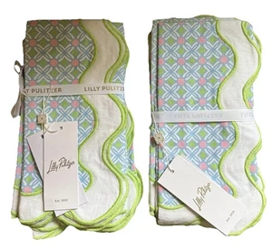 NWT LILLY PULITZER CLOTH SCALLOPED DINNER NAPKINS, Set of 4, Jade Lime Butterfly - Picture 1 of 6