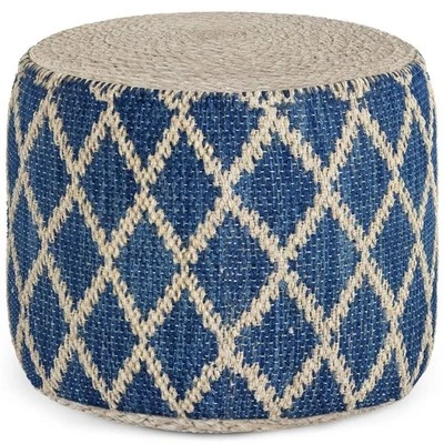 Simpli Home Edgeley Boho Round Pouf in Classic Blue and Natural Woven Braided... - Image 1 of 4